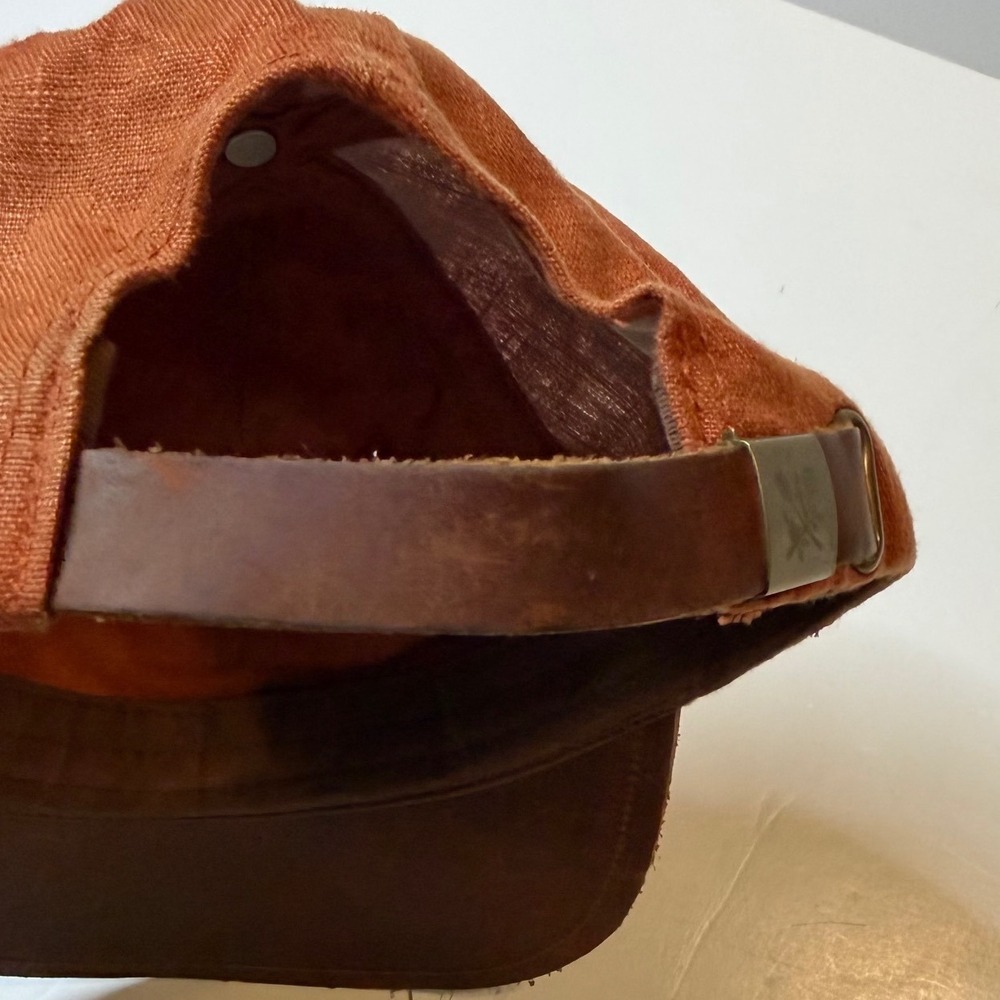 Aime Leon Dore Strapback Hat Mens Orange Brown Leather Brim Linen Cap - Picture 6 of 6